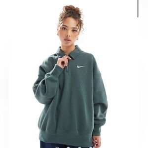 Nike Women's Oversized Teal Quarter-Zip Sweatshirt Size M Dark Green
